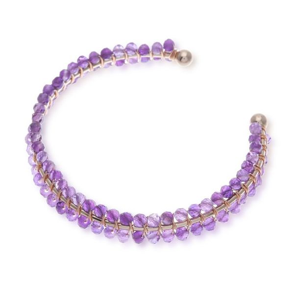 Alternate image for Purple Amethyst Beaded Cuff Bracelet Handmade in Thailand Life of Wisdom