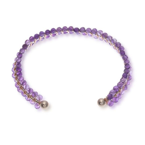 Alternate image for Purple Amethyst Beaded Cuff Bracelet Handmade in Thailand Life of Wisdom