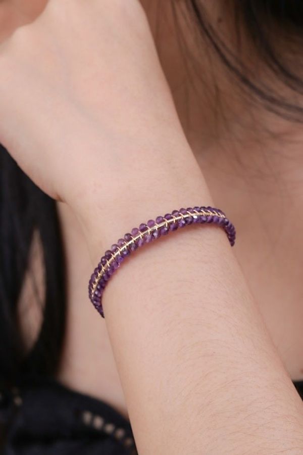 Alternate image for Purple Amethyst Beaded Cuff Bracelet Handmade in Thailand Life of Wisdom