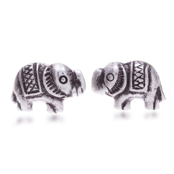 Alternate image for Sterling Silver Elephant Stud Earrings with Darkened Accents Posh Elephant