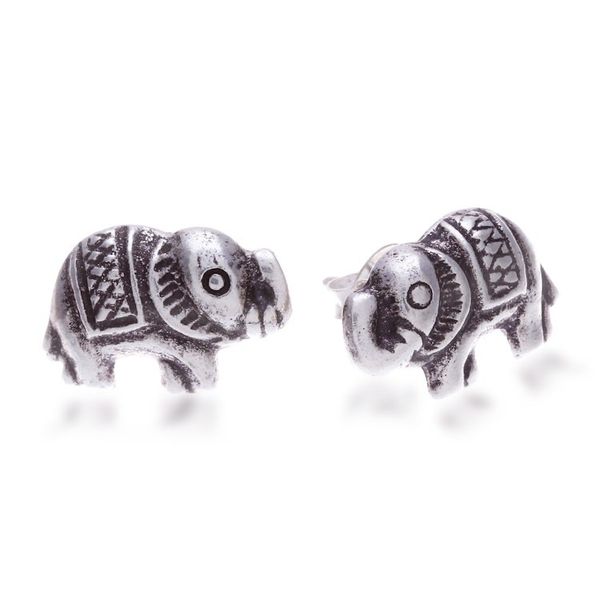 Alternate image for Sterling Silver Elephant Stud Earrings with Darkened Accents Posh Elephant