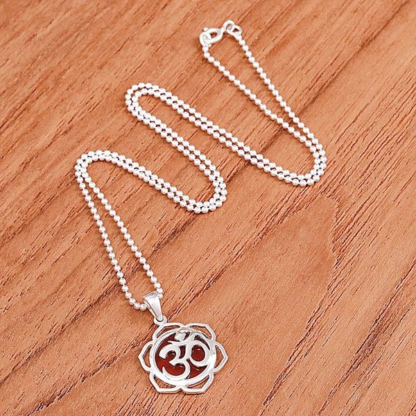 Alternate image for Floral Om-Themed Carnelian Pendant Necklace from Thailand Sacred Fire Bloom