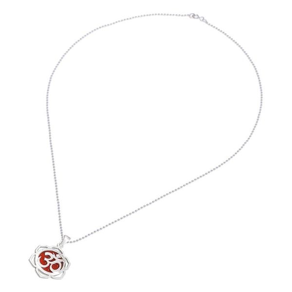 Alternate image for Floral Om-Themed Carnelian Pendant Necklace from Thailand Sacred Fire Bloom