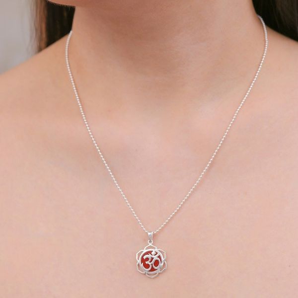 Alternate image for Floral Om-Themed Carnelian Pendant Necklace from Thailand Sacred Fire Bloom