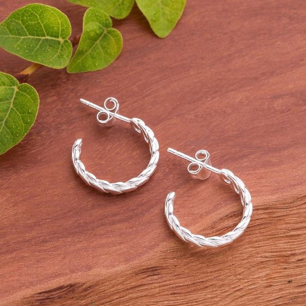 Alternate image for High-Polished Rope-Shaped Sterling Silver Half-Hoop Earrings Curled Times