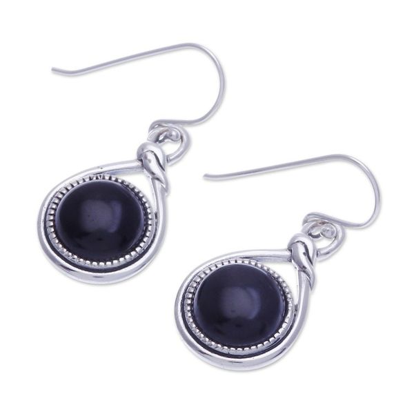 Alternate image for Knot Pattern Black Onyx Dangle Earrings from Thailand Enigmatic Knot