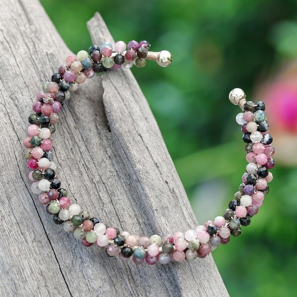 Alternate image for Tourmaline Brass and Copper Wire Beaded Cuff Bracelet Splendid Beauty