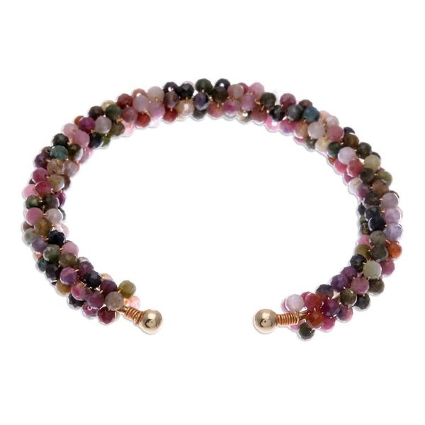 Alternate image for Tourmaline Brass and Copper Wire Beaded Cuff Bracelet Splendid Beauty