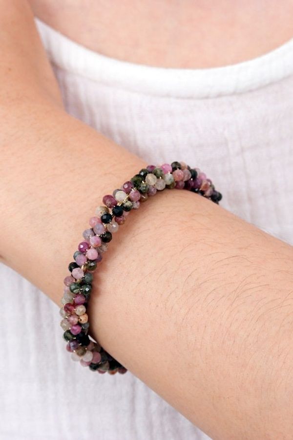 Alternate image for Tourmaline Brass and Copper Wire Beaded Cuff Bracelet Splendid Beauty