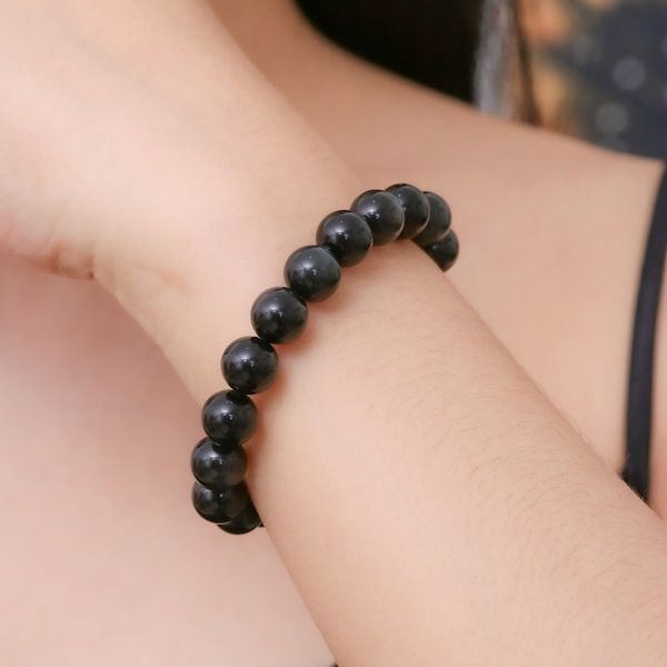 Alternate image for Handcrafted Obsidian Beaded Stretch Bracelet from Thailand Dark Mist