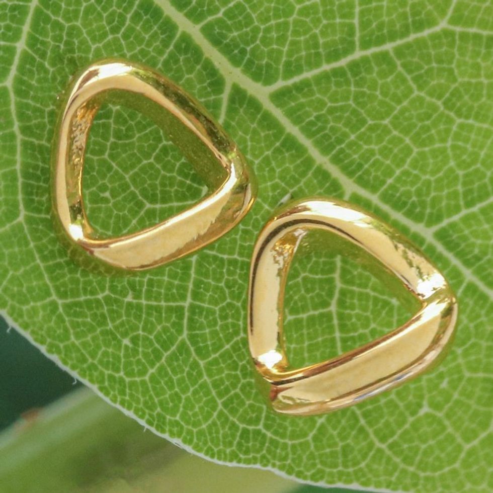 High-Polished Triangle 18k Gold-Plated Stud Earrings 'Triangles of Glory'