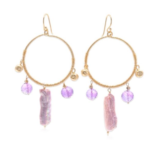 Alternate image for Gold-Plated Cultured Pearl and Amethyst Statement Earrings Pop of Purple