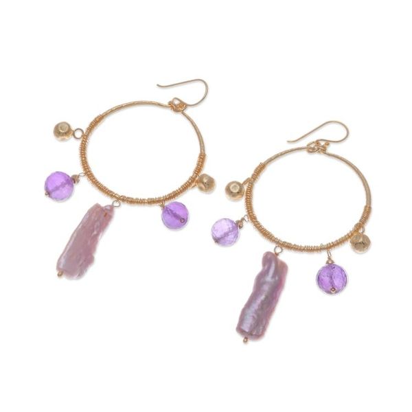 Alternate image for Gold-Plated Cultured Pearl and Amethyst Statement Earrings Pop of Purple