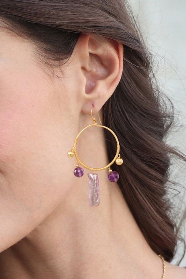 Alternate image for Gold-Plated Cultured Pearl and Amethyst Statement Earrings Pop of Purple