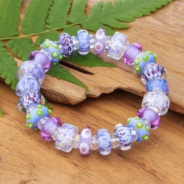 Alternate image for Purple-Hued Blown Glass and Crystal Beaded Stretch Bracelet Tender Spell