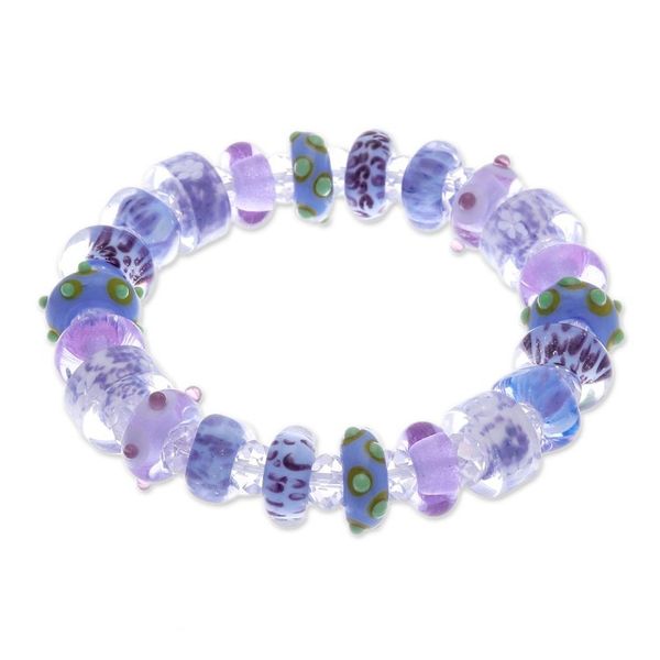 Alternate image for Purple-Hued Blown Glass and Crystal Beaded Stretch Bracelet Tender Spell