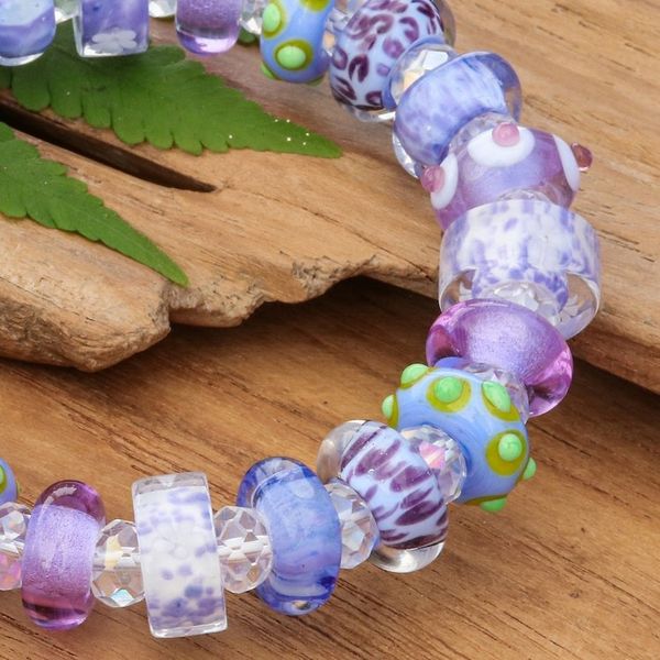 Alternate image for Purple-Hued Blown Glass and Crystal Beaded Stretch Bracelet Tender Spell