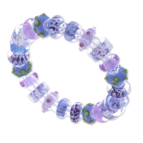 Alternate image for Purple-Hued Blown Glass and Crystal Beaded Stretch Bracelet Tender Spell