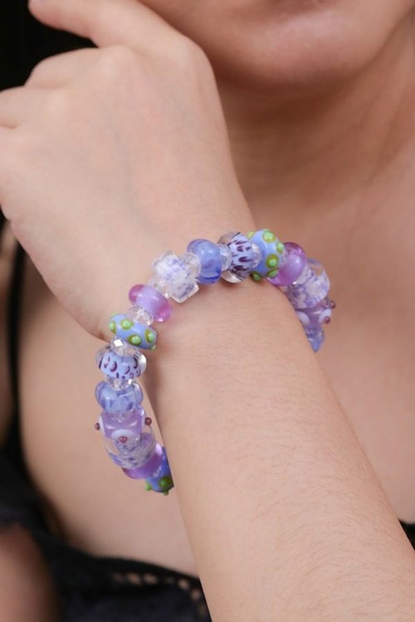 Alternate image for Purple-Hued Blown Glass and Crystal Beaded Stretch Bracelet Tender Spell