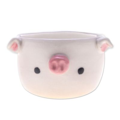 Alternate image for Piglet-Shaped Ceramic Mini Flower Pot and Saucer Small Piglet Spring
