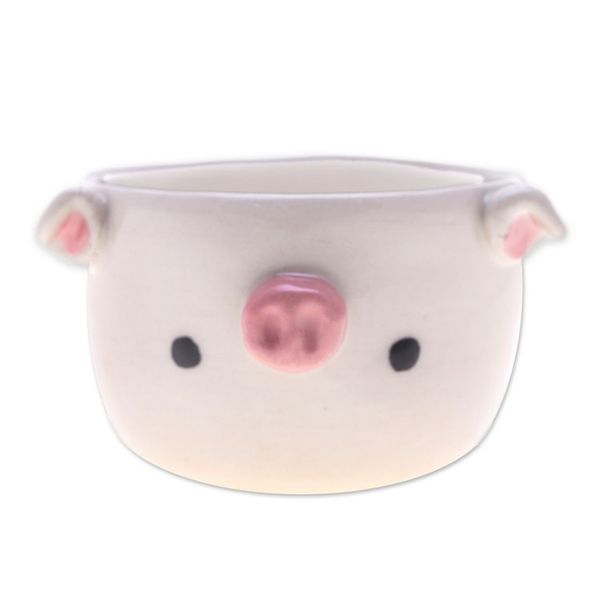 Alternate image for Piglet-Shaped Ceramic Mini Flower Pot and Saucer Small Piglet Spring