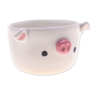 Alternate image for Piglet-Shaped Ceramic Mini Flower Pot and Saucer Small Piglet Spring