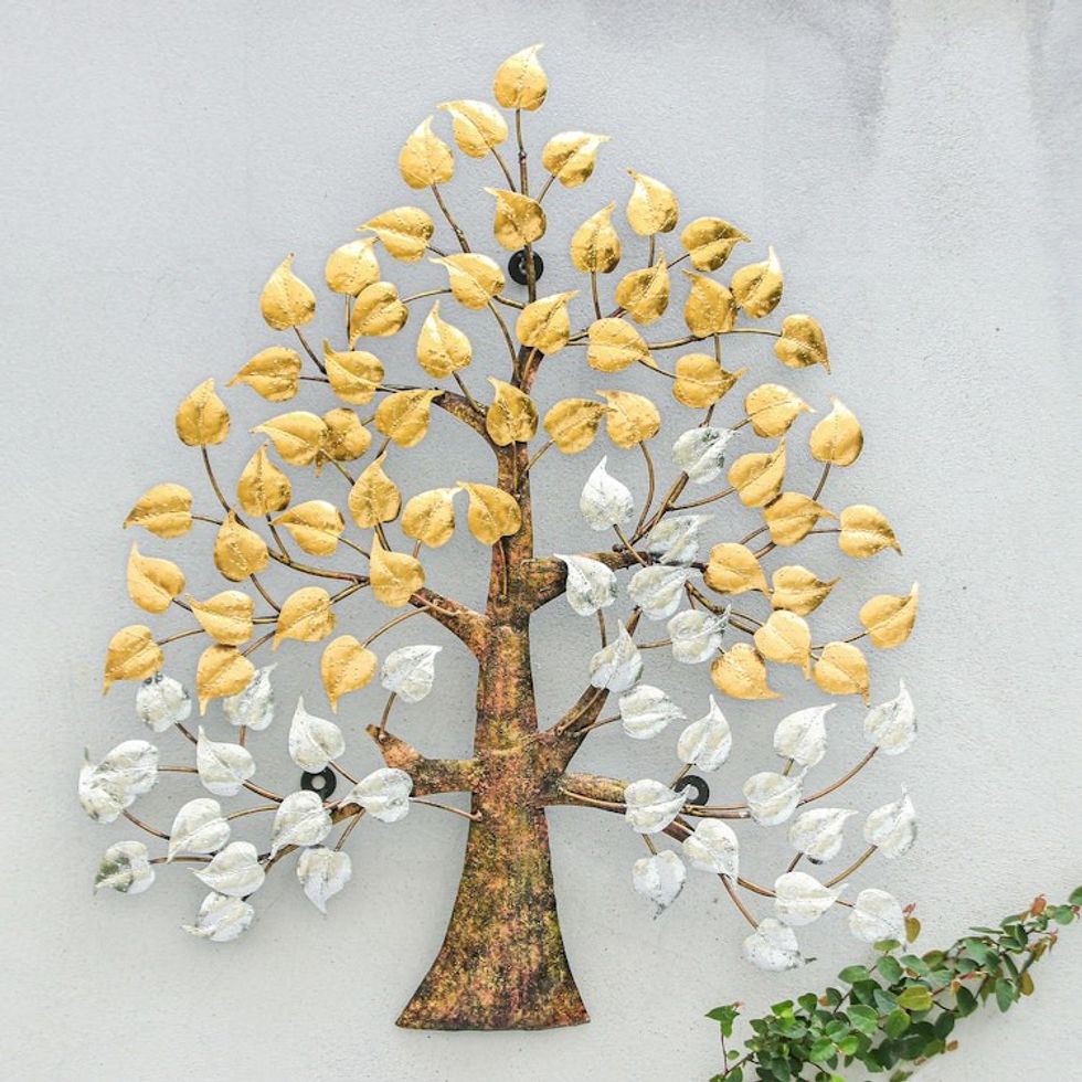 Inspirational Golden and Silver Foil and Steel Tree Wall Art 'Victorious Nature'