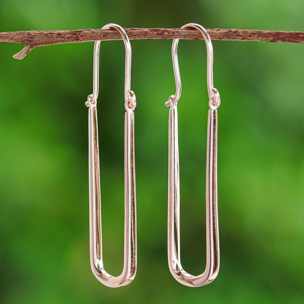 Polished Modern 18k Rose Gold-Plated Oblong Hoop Earrings 'Grand Grace'