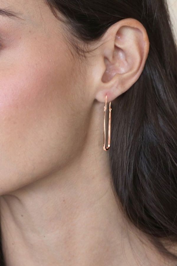 Alternate image for Polished Modern 18k Rose Gold-Plated Oblong Hoop Earrings Grand Grace
