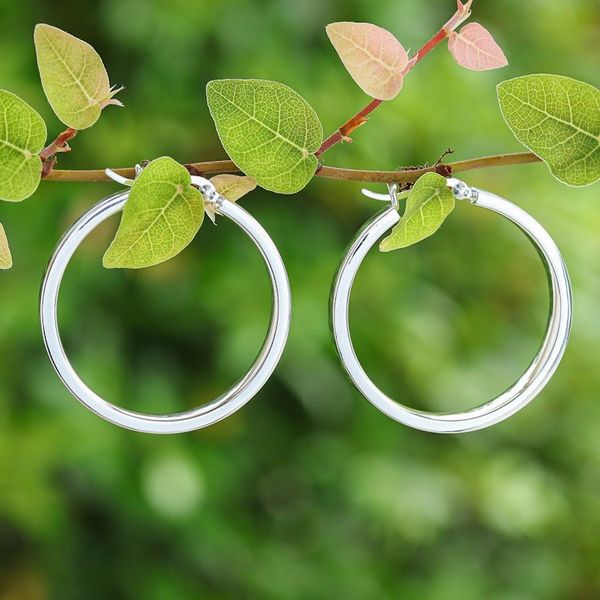 Alternate image for Minimalist-Inspired Polished Sterling Silver Hoop Earrings One Thought