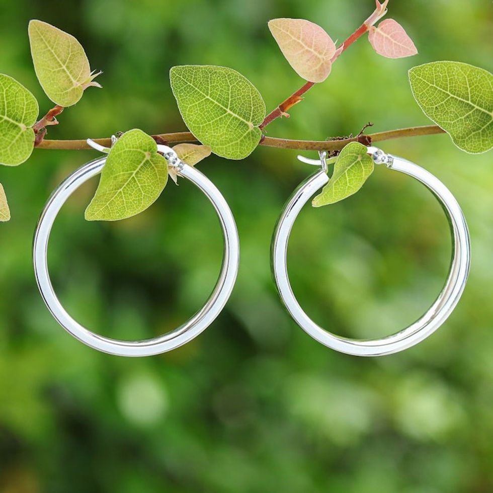 Minimalist-Inspired Polished Sterling Silver Hoop Earrings 'One Thought'