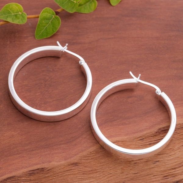 Alternate image for Minimalist-Inspired Polished Sterling Silver Hoop Earrings One Thought