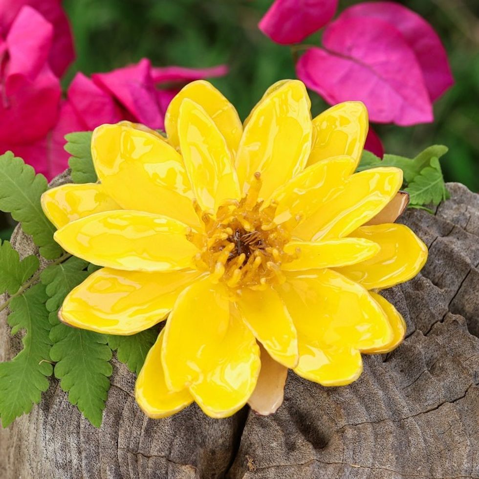 Nature-Themed Yellow Lotus Brooch Pin Crafted in Thailand 'Harmonious Yellow'