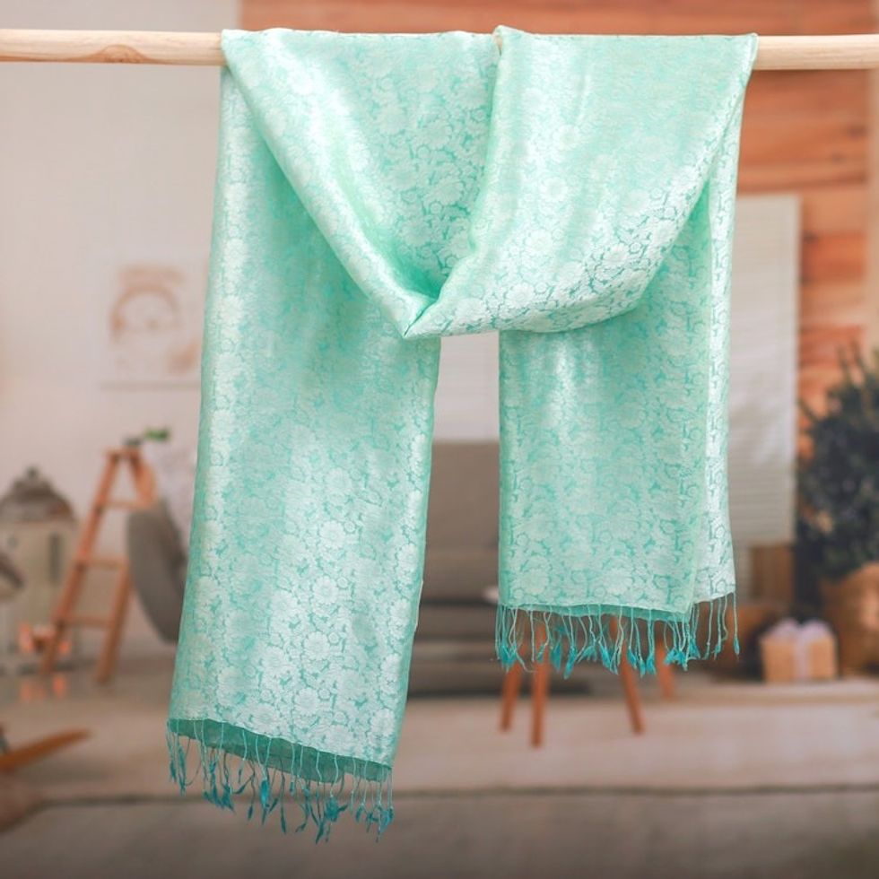 Hand-Dyed Soft Rayon and Silk Blend Shawl in Mint Green 'Mint Lady'