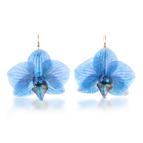 Alternate image for Artisan-Made Blue Orchid Resin Dangle Earrings from Thailand Winter Fantasy