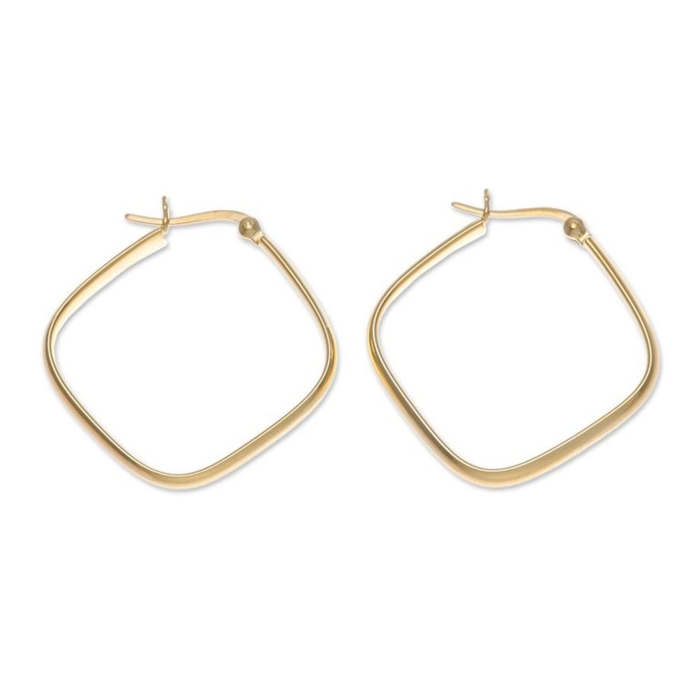 Geometric 18k Gold-Plated Hoop Earrings Crafted in Thailand 'Sides of Arcadia'