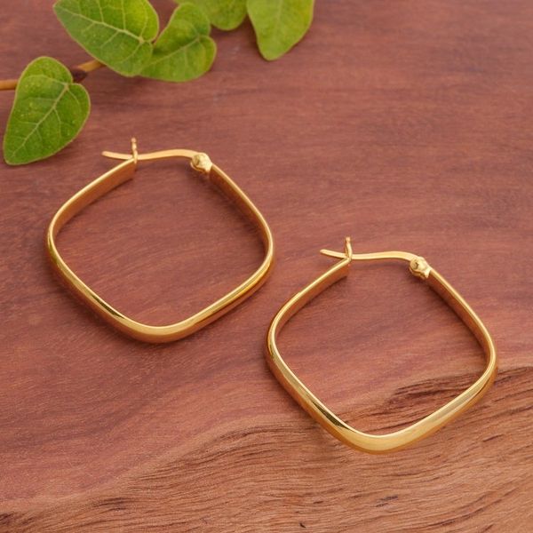 Alternate image for Geometric 18k Gold-Plated Hoop Earrings Crafted in Thailand Sides of Arcadia