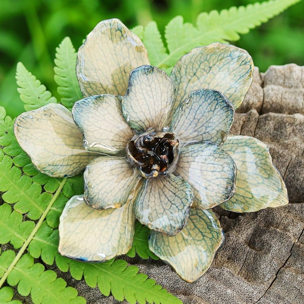 Handmade Nature-Inspired Resin-Coated Gardenia Brooch Pin 'Puissant Gardenia'