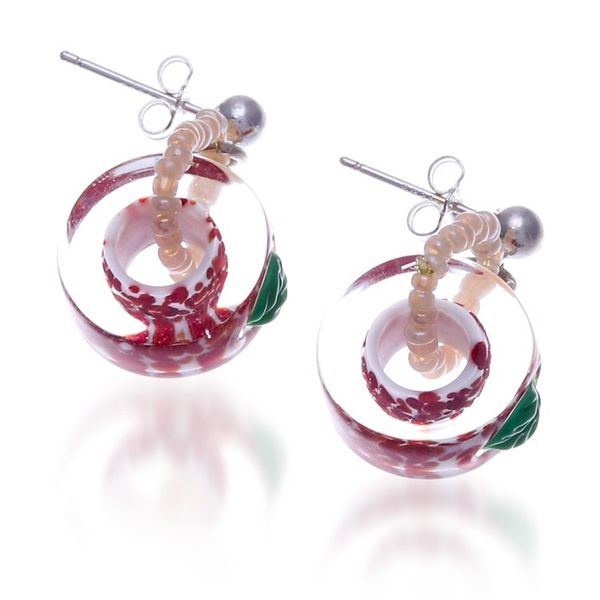 Alternate image for Tropical Cherry-Themed Red Handblown Glass Dangle Earrings Romantic Cherry