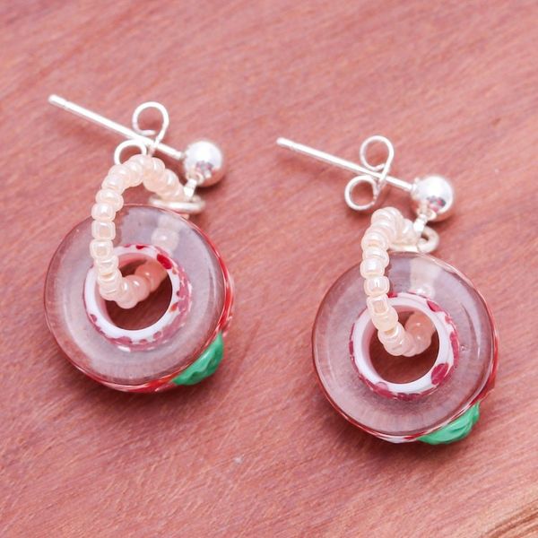 Alternate image for Tropical Cherry-Themed Red Handblown Glass Dangle Earrings Romantic Cherry