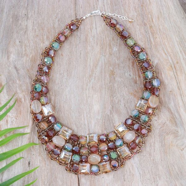Alternate image for Handmade Glass Beaded Choker Necklace in Warm Hues Crystallized Evenings