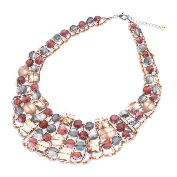Alternate image for Handmade Glass Beaded Choker Necklace in Warm Hues Crystallized Evenings