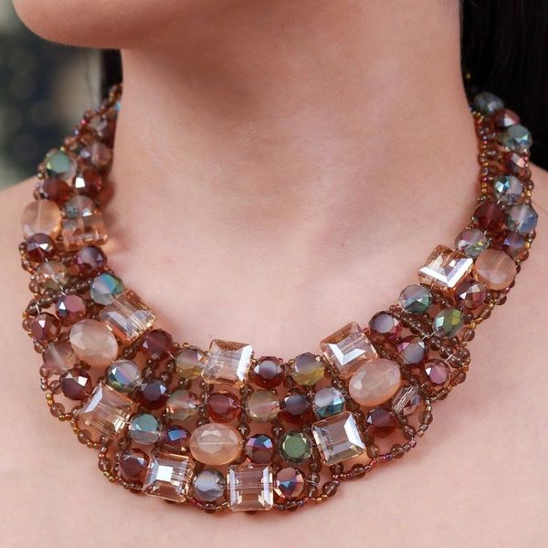 Alternate image for Handmade Glass Beaded Choker Necklace in Warm Hues Crystallized Evenings