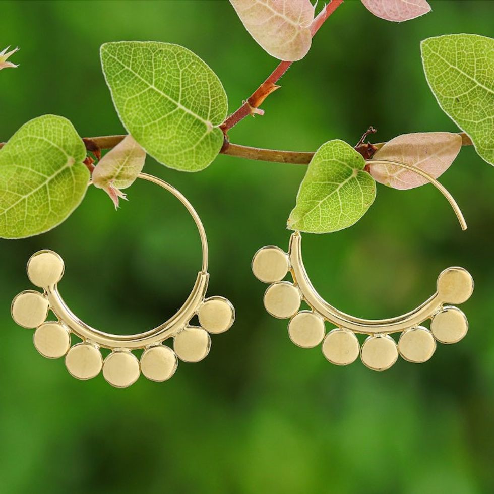 Thai-Made High-Polished 18k Gold-Plated Half-Hoop Earrings 'Palatial Dots'