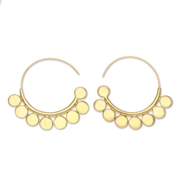 Alternate image for Thai-Made High-Polished 18k Gold-Plated Half-Hoop Earrings Palatial Dots