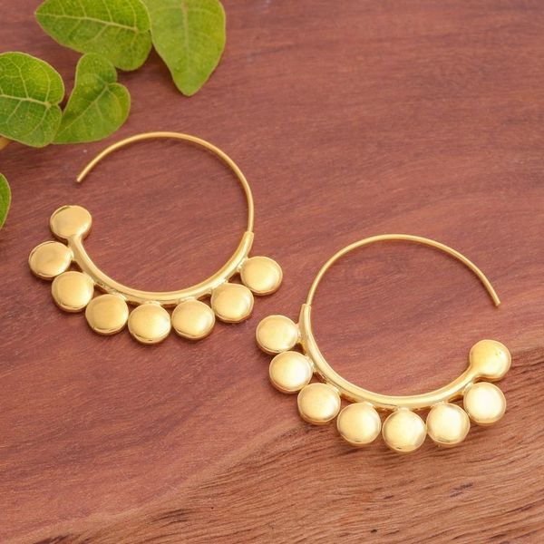 Alternate image for Thai-Made High-Polished 18k Gold-Plated Half-Hoop Earrings Palatial Dots