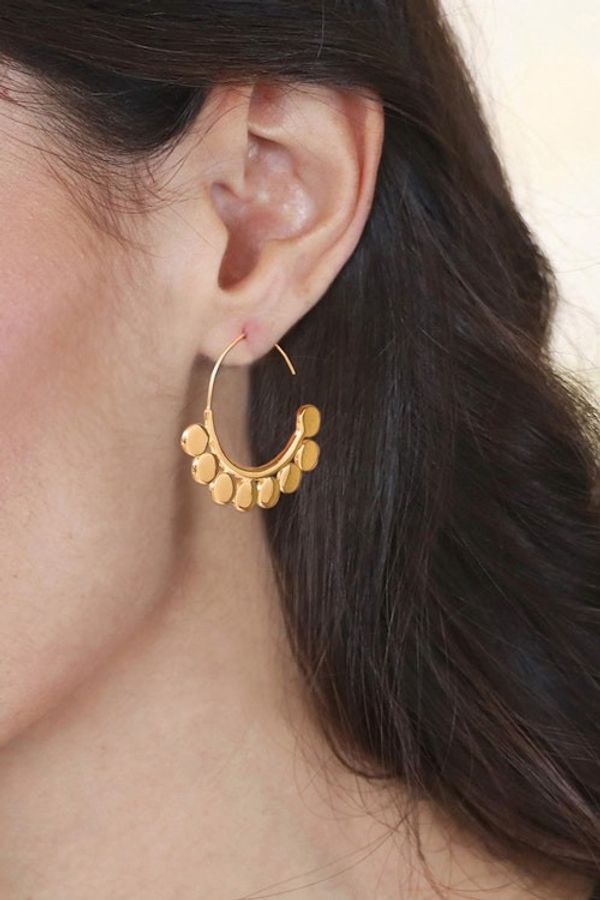 Alternate image for Thai-Made High-Polished 18k Gold-Plated Half-Hoop Earrings Palatial Dots