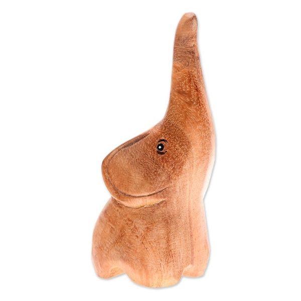 Alternate image for Raintree Wood Baby Elephant Figurine Hand-Carved in Thailand Tiny Sweetness