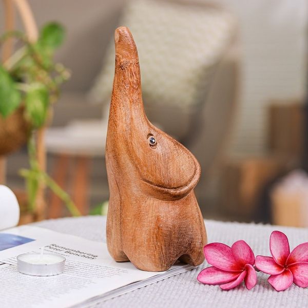 Alternate image for Raintree Wood Baby Elephant Figurine Hand-Carved in Thailand Tiny Sweetness