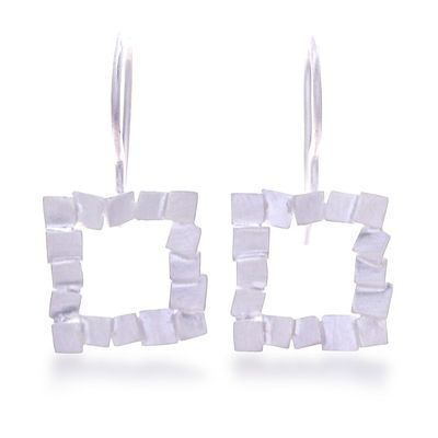 Alternate image for Thai-Made Brushed-Satin Square Sterling Silver Drop Earrings Square Heaven